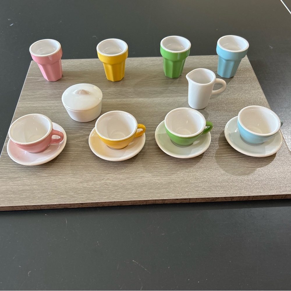 Porcelain Tea Set Child’s Doll Dessert Fountain Pastels, 15pc/lid mini - Picture 2 of 12